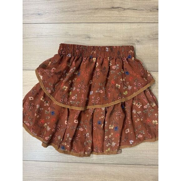 Allison New York Brown Floral Mini Skirt Tiered Women’s xS Extra Small Spring - Picture 1 of 2